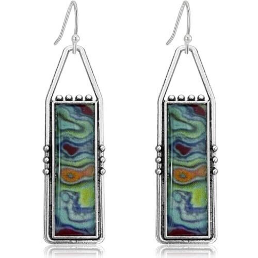 1569 Handmade Bohemian Tribal Retro Colorful Square Bar Dangle Drop